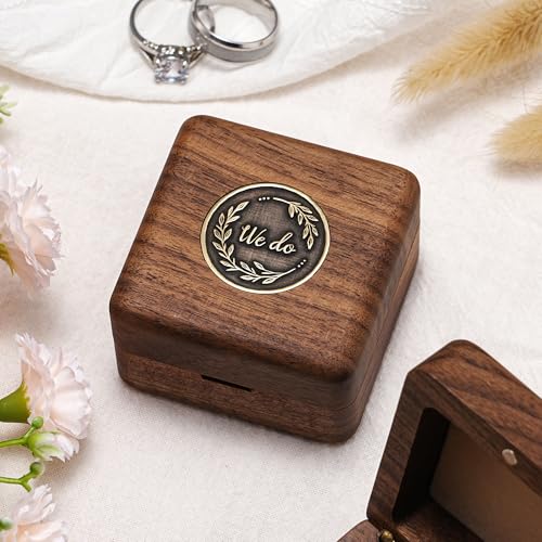 KWOOD We Do-Custom Wooden Wedding Ring Box, Personalized Metal Name Wooden Ring Box, Wedding Ceremony Ring Holder, Anniversary Birthday Gift Idea - style: T-We Do 01