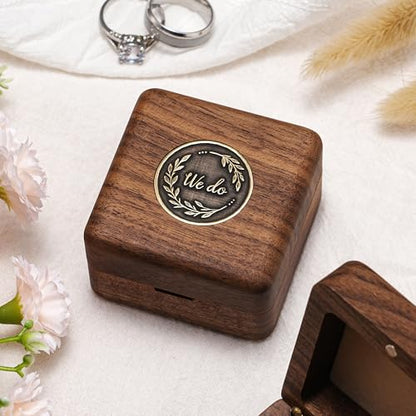 KWOOD We Do-Custom Wooden Wedding Ring Box, Personalized Metal Name Wooden Ring Box, Wedding Ceremony Ring Holder, Anniversary Birthday Gift Idea - style: T-We Do 01