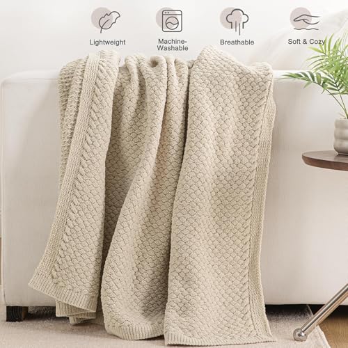 Whale Flotilla Summer Chunky Chenille Knit Throw Blanket for Couch Bed Sofa - color: Camel, size: Throw(50x60 Inch)