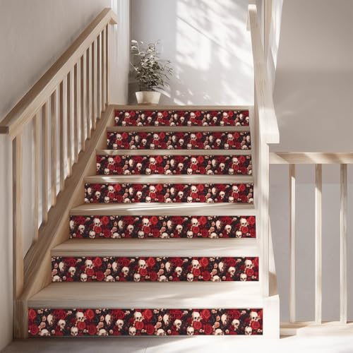 IVN Wallpaper Border Peel and Stick Wall Skull and Rose Floral 4x196 Inch - color: Halloween Skull Rose