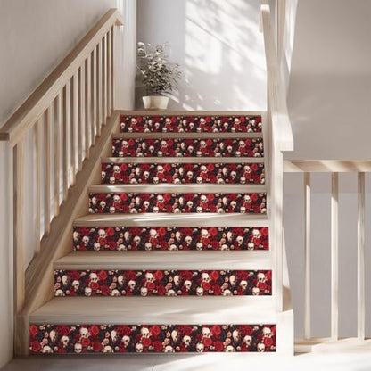 IVN Wallpaper Border Peel and Stick Wall Skull and Rose Floral 4x196 Inch - color: Halloween Skull Rose