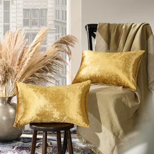 GIGIZAZA Gold Velvet Pillow Covers 12x20 Decorative Pillows Pack of 2 - color: Gold, size: 20" x 12" (Pack of 2)