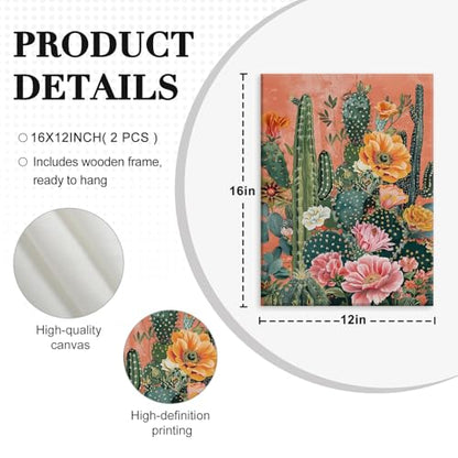 RUMSICH 2Pcs Retro Western Mexican Cactus Canvas Wall Art12×16 Inch Framed - color: Cactus flower, size: 16"L x 12"W