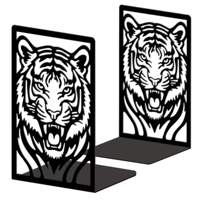 Peacoblue 5.3"x4.3"x7.9" Metal Bookends, Heavy Duty Book Ends for Shelves - style: Tiger Head