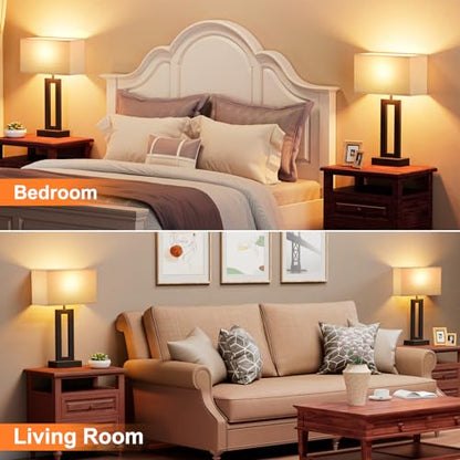 19.6" Touch Lamps for Nightstand, 3 Way Dimmable Bedroom Lamp, USB C+A - color: A. Beige&Black, size: Medium(19.6in)