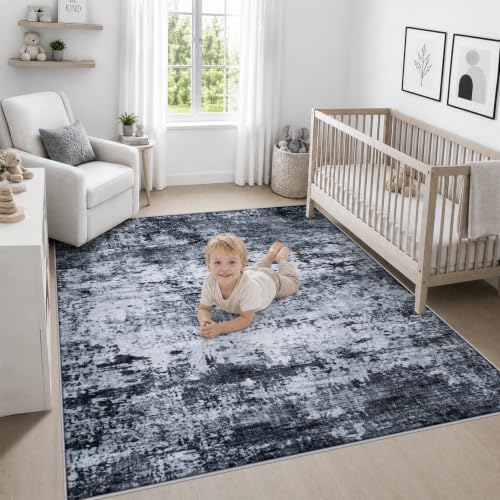 Area Rug Living Room: 4x4 Modern Washable Indoor Carpet Black - color: Black, size: 4' x 4' (Square)