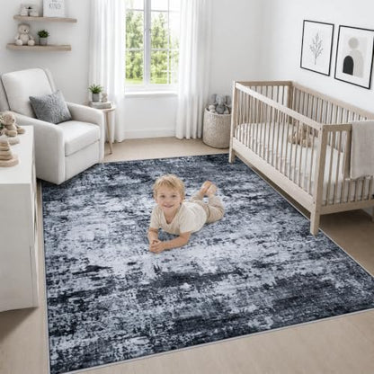 Area Rug Living Room: 4x4 Modern Washable Indoor Carpet Black - color: Black, size: 4' x 4' (Square)
