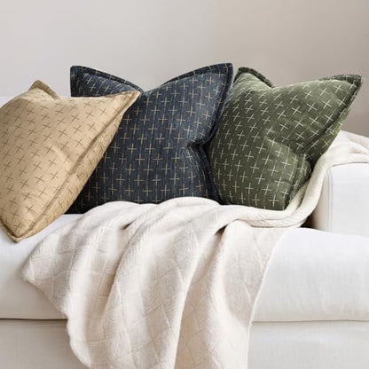 ZWJD Pillow Covers 18x18 Set of 2 Soft Polyester Textured Pillow Covers with Stylish Flange Edge Cozy Farmhouse Throw Pillows for Couch Bed Sofa Living Room - color: Navy Blue, size: 18" x 18" (Pack of 2)
