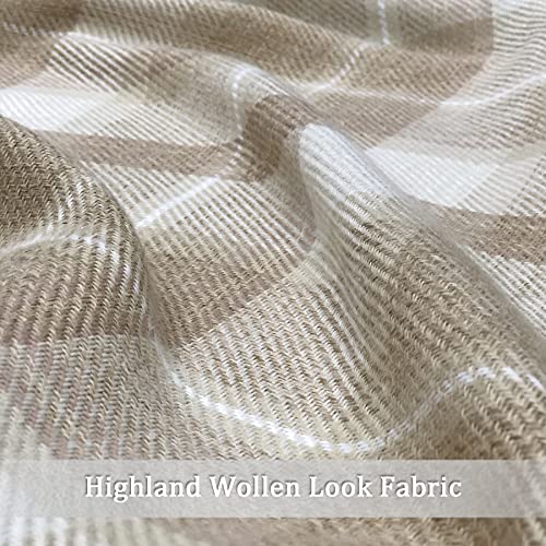 always4u Plaid Curtains for Bedroom Living Room 100% Blackout Thermal Energy Saving Woolen Look Grommet Curtains 84 Inch Length 2 Panels Beige - color: Beige, size: 45"W x 84"L (Pack of 2)