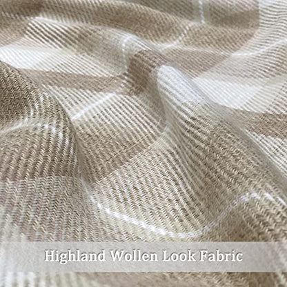 always4u Plaid Curtains for Bedroom Living Room 100% Blackout Thermal Energy Saving Woolen Look Grommet Curtains 84 Inch Length 2 Panels Beige - color: Beige, size: 45"W x 84"L (Pack of 2)