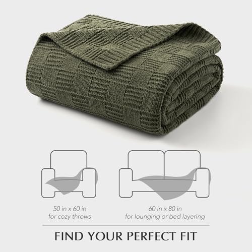 EVERGRACEHOME Modern Checkered Chenille Throw Blanket, 60x80, Olive Green - color: Olive Green, size: 60" X 80"