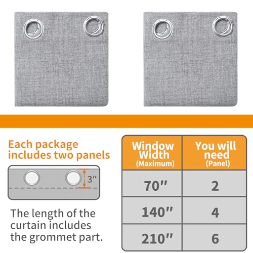 YoungsTex Grey Linen Blackout Curtains 38 X 63 Inch Length 2 Panels - color: Grey, size: 38"W x 63"L (Pack of 2)
