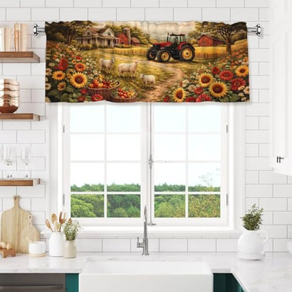 Farm Curtain Valance 54x18 Inches Window Treatment Rod Pocket Valance for Kitchen Bathroom Bedroom - color: Farm