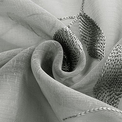 HOMEIDEAS Grey Kitchen Sheer Curtains Leaf Embroidered, 30x24, 2 Panels - color: 3-grey, size: 30"W x 24"L (Pack of 2)