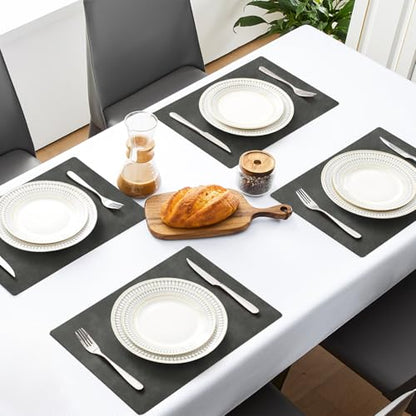 MOSAYT Vinyl Faux Leather Placemats, Set of 6, Dark Grey - color: Dark Grey