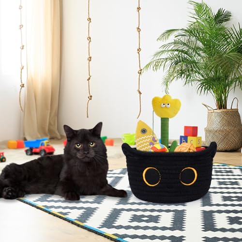 Small Storage Basket, Black Cat Cotton Rope Cute Basket Toy Bin - color: Black, size: 9 × 5 inches