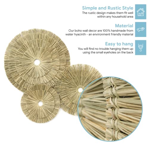 VATIMA Boho Wall Décor – Simple Oversized Wall Basket Décor for Home and Office – Seagrass Wicker Basket Wall Décor Set – 3pcs Flat Baskets – Easy to Hang – Handmade Design – Small/Medium/Large