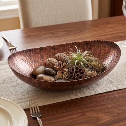 Monarch Abode Decorative Bowl for Home Decor – 12.75-Inch Antique Copper Finish Hand Hammered Key Bowls for Entryway Table, Fruit & Potpourri Bowl for Centerpiece, Modern Catch All Key Holder Bowl - color: Antique Copper Finish, size: 12.75 x 8.75 x 3.5