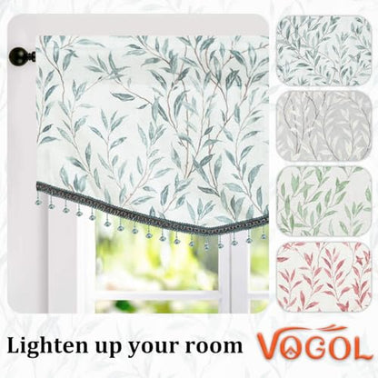 VOGOL Country Style Leaf Print Scalloped Valance, Beaded Trim, 52 x 16 - color: Blue, size: 52"W x 16"L (Pack of 1)