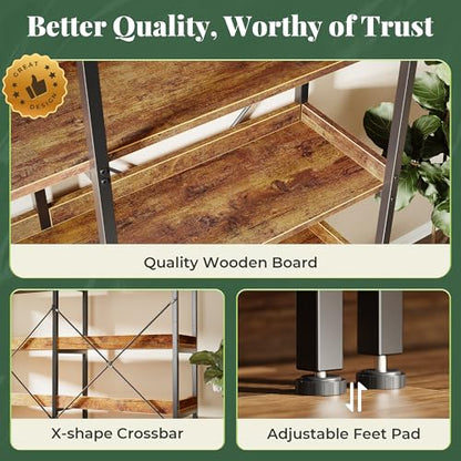 Huuger 6 Tier Bookshelf with 12 Open Shelves and Raised Baffle, Rustic Brown - color: Rustic Brown, size: 6 Tier