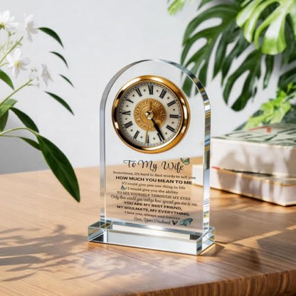 Wife Acrylic Clock Gift from Husband: Unique Birthday, Christmas, Thanksgiving Blessings, Mother's Day, and Valentine Gifts - Elegant Desk Clock with Base for Wife Who Has Everything, 4.3 x 7.8 In - color: Gift 04