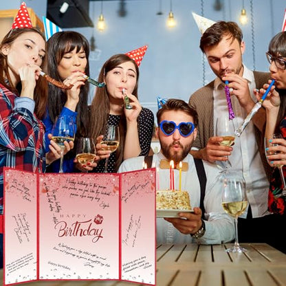 Crenics Red Happy Birthday Guest Signature Book Alternative 18" x 12" - color: Red