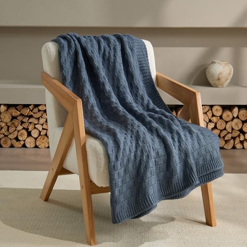 Dusty Blue Throw Blanket, Cute Checkerboard Knit, 60x80 Inches - color: Check-dusty Blue, size: 60"x80"