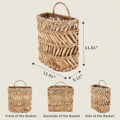 SHCMSADO Wicker Hanging Basket Handmade Woven Hanging Storage Basket Natural Wicker Decorative Baskets for House Garden Wedding Wall Decorations,12*5*12