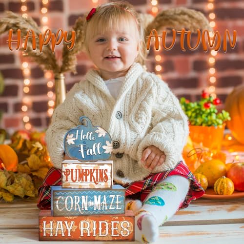 4 Pcs Fall Blue Pumpkin Decor for Home Hello Fall Wooden Signs with Blessed - style: Blue Pumpkin