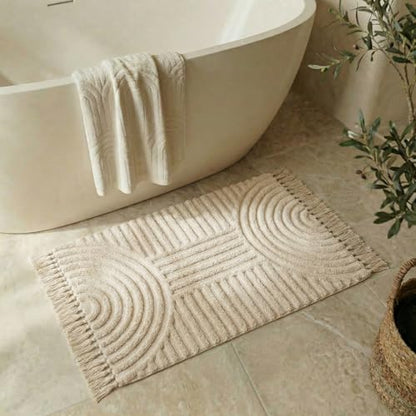 Beautiful Boho Rug with Tassels for Bathroom - Soft 2x3 ft Cotton - color: Cream, size: 2' x 3' (Rectangular)