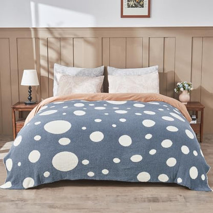 CozeCube Reversible Knitted Throw Blanket,Dusty Blue White Polka Dot50 x60 - color: D-dusty Blue and White, size: 50"x60"