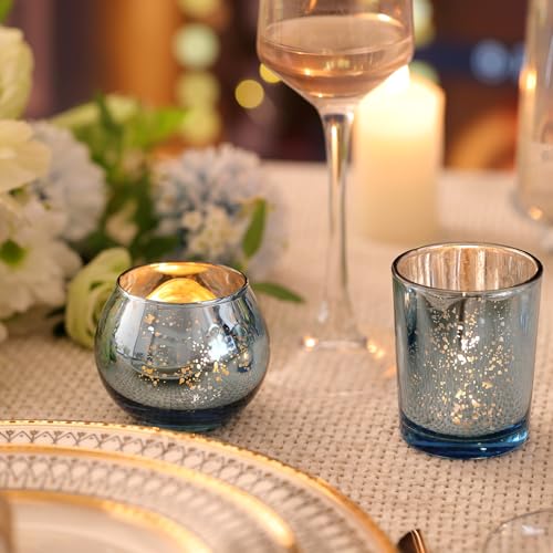 Volens 24PCS Blue Votive Candle Holder Bulk, Round Mercury Glass Votives - color: Blue, size: 24 PACK