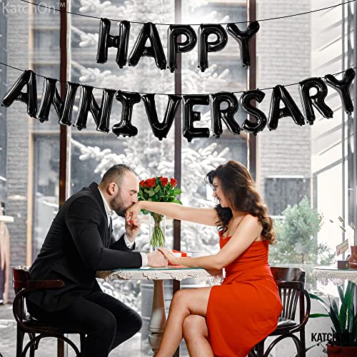KatchOn Happy Anniversary Balloons Black 16 Inch, Anniversary Decorations - style: Black