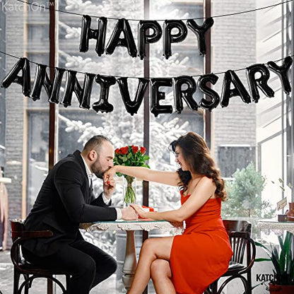KatchOn Happy Anniversary Balloons Black 16 Inch, Anniversary Decorations - style: Black