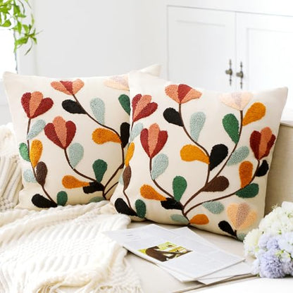 FuWeave 2 Pcs Hydrangea Pillow Covers 18x18, Colorful - color: Colorful, style: Leaves