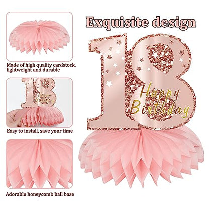 Turypaty Happy 18th Birthday Honeycomb Table Centerpieces Decorations Girls - style: Pink Rose Gold 18th