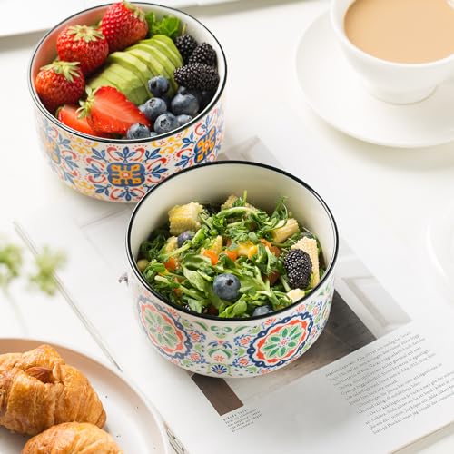 Ceramic Bowl with Lid, Microwave Safe, Set of 4 - color: Color B - Set of 4
