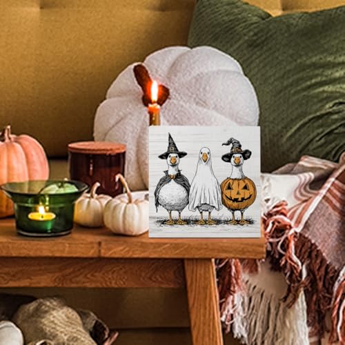 Witch Ghost Silly Goose Halloween Wood Decor Sign - color: Goose