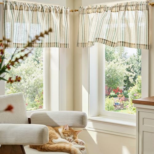 jinchan Linen Boxter Stripe Valances for Window 16 inch,Muti Green,1 Panel - color: Boxter Stripe | Multi Green on Linen, size: 50"W x 16"L (Pack of 1)