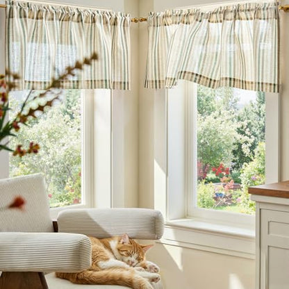 jinchan Linen Boxter Stripe Valances for Window 16 inch,Muti Green,1 Panel - color: Boxter Stripe | Multi Green on Linen, size: 50"W x 16"L (Pack of 1)