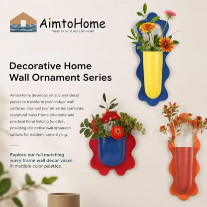 Wall Mount Flower Vase Detachable Metal Wall Plant Pot 2 Pack - color: Yellowred Navy