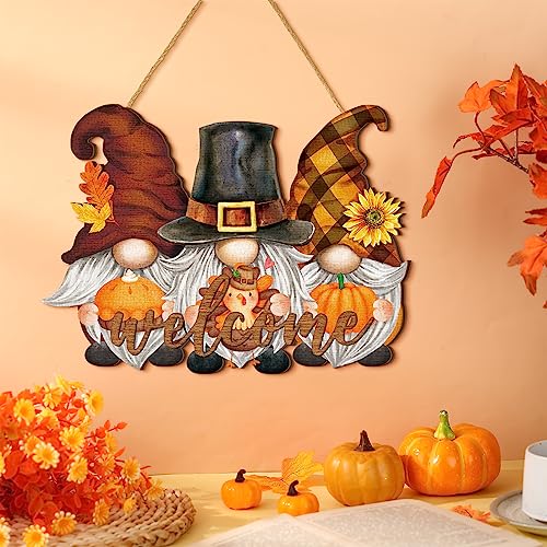 Huwena Fall Decorations for Home, Wooden Gnome Welcome Door Sign Harvest - style: Pumpkin Gnome Style