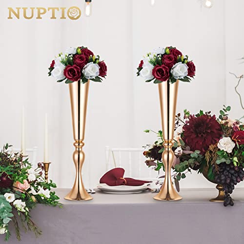 NUPTIO Flower Centerpieces for Tables, Fake Rose Balls, Burgundy & White - color: Burgundy & White, size: 2 Pcs