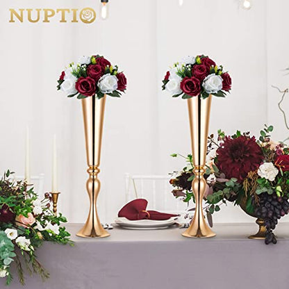 NUPTIO Flower Centerpieces for Tables, Fake Rose Balls, Burgundy & White - color: Burgundy & White, size: 2 Pcs