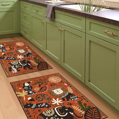 jinchan 2x3 Cute Area Rug Kids Washable Fun Rug Terracotta Boho Jungle Mat - color: Jungle Parade Orange, size: 2' x 3' (Rectangular)