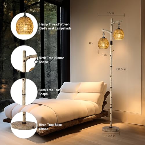 Scenekoy 68.5" Rustic Floor lamp with Remote Control, Bird Nest Lantern - color: Multicolor