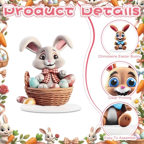 Wenqik 6 Sets Easter Table Decorations Easter 5.1"x4.3" Bunny Wooden Table Centerpieces 3D Visual Tiered Tray Centerpiece Party Supplies Wooden Spring for Home Farmhouse Bedroom Living Room Decor - style: Bunny