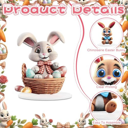 Wenqik 6 Sets Easter Table Decorations Easter 5.1"x4.3" Bunny Wooden Table Centerpieces 3D Visual Tiered Tray Centerpiece Party Supplies Wooden Spring for Home Farmhouse Bedroom Living Room Decor - style: Bunny