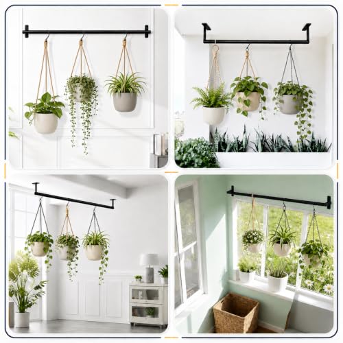 Window Plant Hanger for Indoor Plants, 41 Inch Adjustable Hanging Plant Rod, Wall or Ceiling Mount Space-Saving Herb Garden Rack, Black, Pots Not Included(Without Flower Pot) - size: 40in-pole