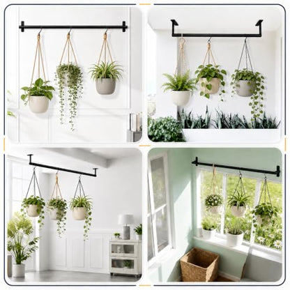 Window Plant Hanger for Indoor Plants, 41 Inch Adjustable Hanging Plant Rod, Wall or Ceiling Mount Space-Saving Herb Garden Rack, Black, Pots Not Included(Without Flower Pot) - size: 40in-pole